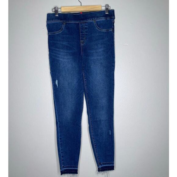 Spanx Distressed Skinny Jeans Dark Blue Wash Size Large Stretch Compression - Picture 2 of 7